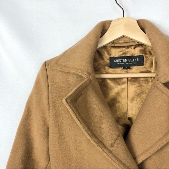 Kristen Black Petite Camel Brown Wool Peacoat 8P - Picture 4 of 6